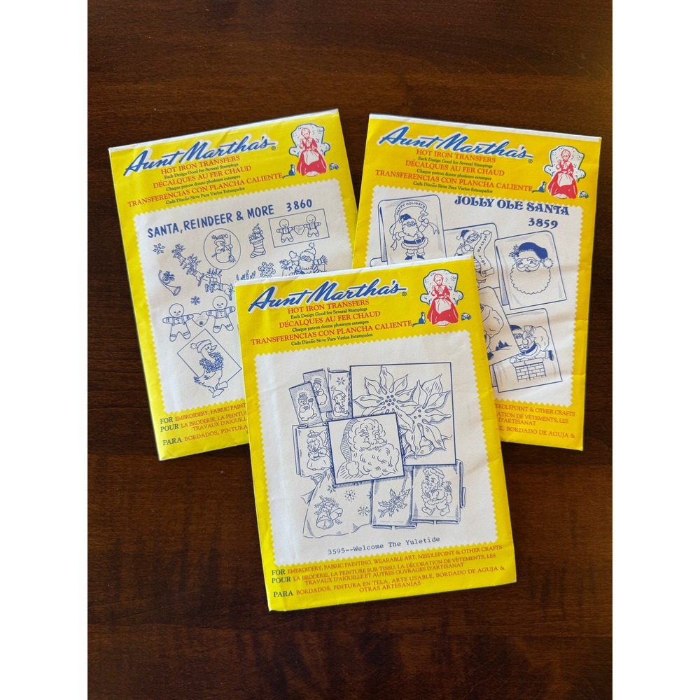 Vtg Aunt Martha's Christmas Hot Iron Transfers Lot 3860 3859 3595 Uncut Santa